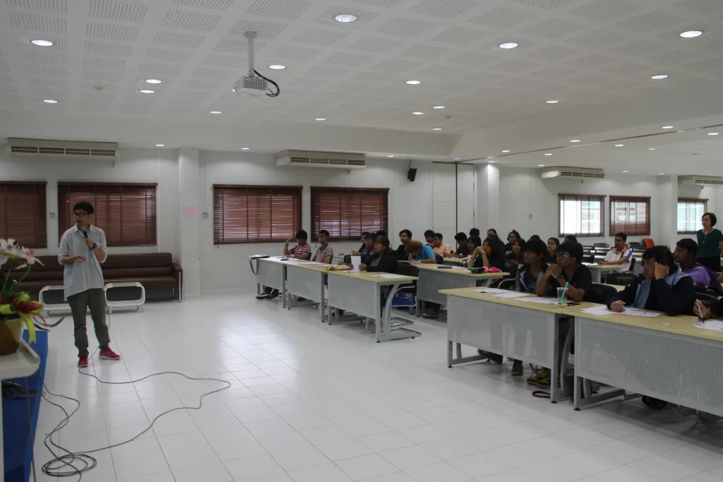 A speaker addressing students at the English for Software Engineers workshop at Walailak University